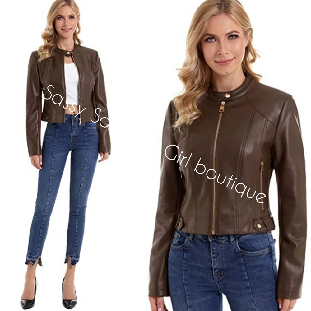 βπ Brown leather moto jacket